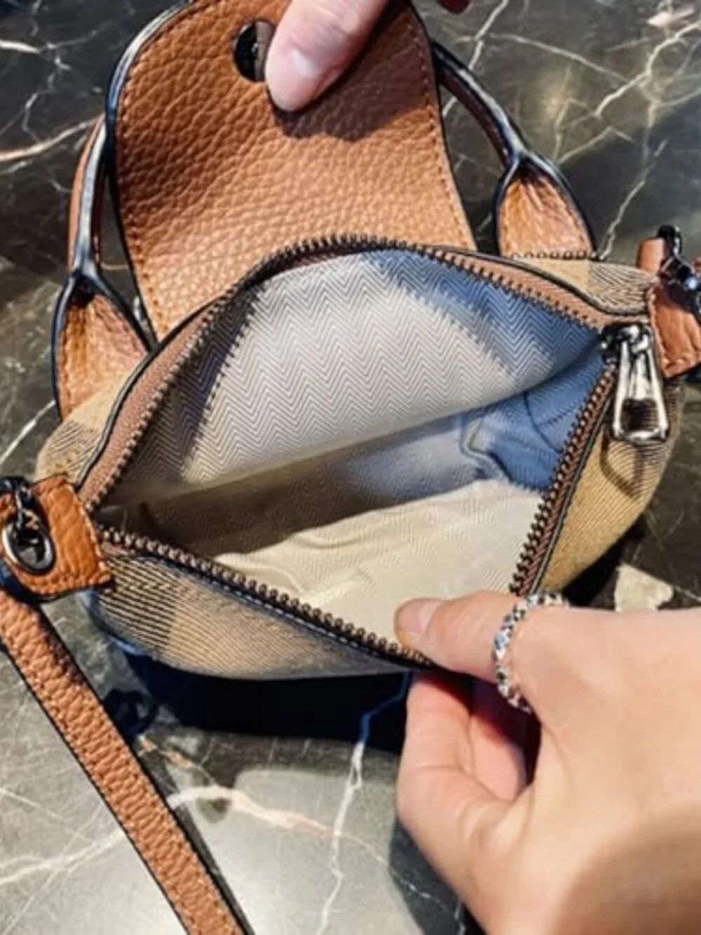 Mini Small Size Luxury Plaid Women's Top Handle Handbag Canvas and Leather